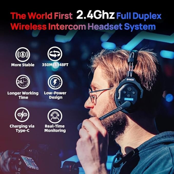 SYNCO XTALK X5 Wireless Headset Intercom System 2.4GHz Full Duplex 400 Meter