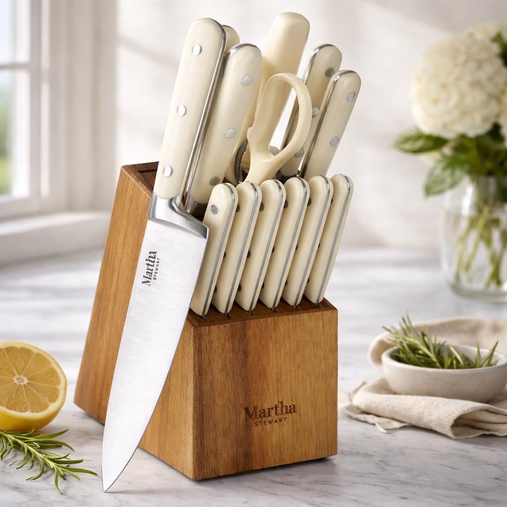 MARTHA STEWART Eastwalk 14 Piece High Carbon Stainless Steel Cutlery Kitchen ...