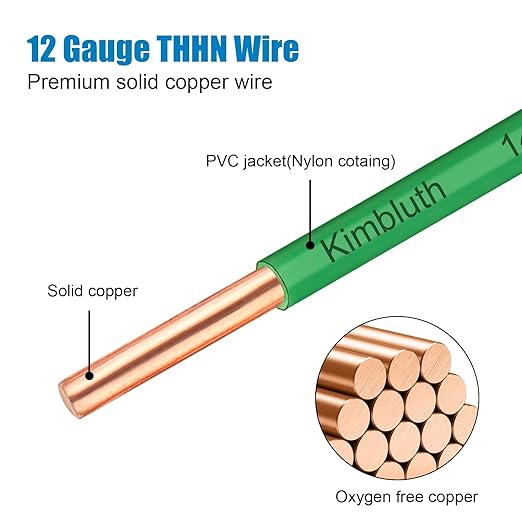 THHN Wire 12 Gauge 50 FT OFC Electrical Wire, 12 AWG Solid Copper Wire Rated up
