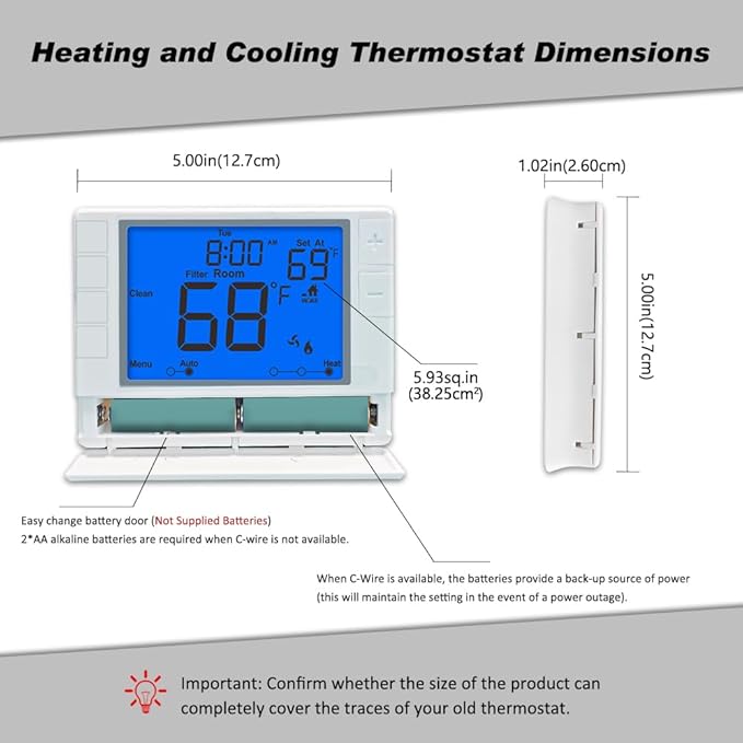 Thermostat for Home, Premium Heat Pump Room Temperature Controller,
