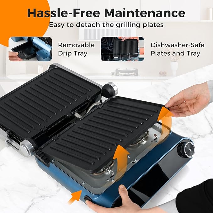 7-In-1 Sandwich Maker with LED Touch Panel & No-Stick Plates, Electric Pa...