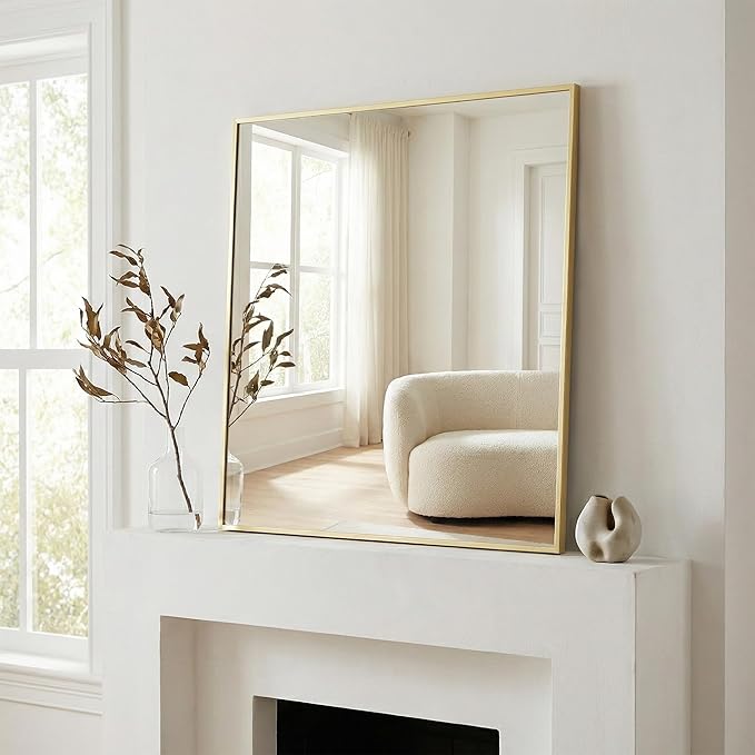 36"x36" Large Gold Wall Mirror, Metal Framed Bathroom Vanity Mirror...