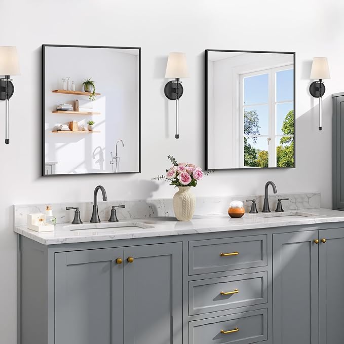 Black Bathroom Mirror for Wall, 18x24 Inch Rectangle Mirror