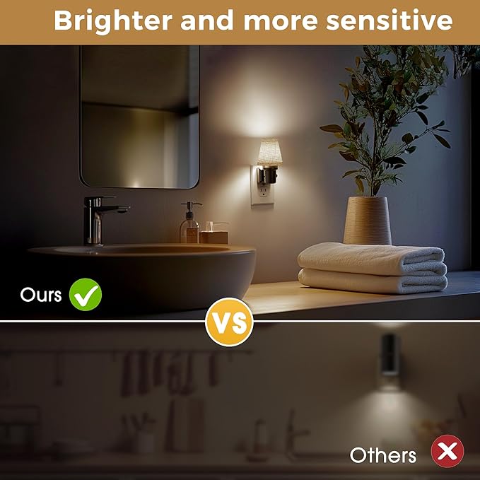 L LOHAS LED Night Lights Plug into Wall, 2 Pack Linen Fabric Round Platform