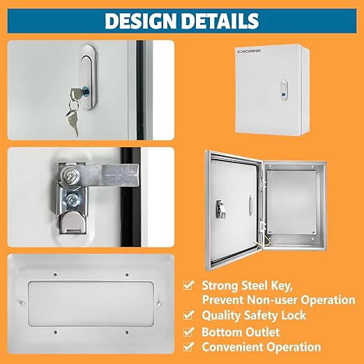 Outdoor Electrical Box 20 x 12 x 10''D NEMA 4X Enclosure Steel Box, W...