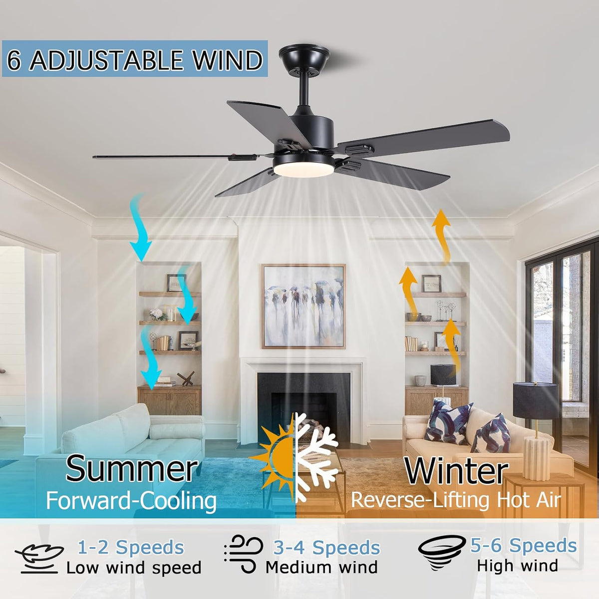 FUMLTP 46inch Modern Ceiling Fans with Lights APP/Remote Control, Black