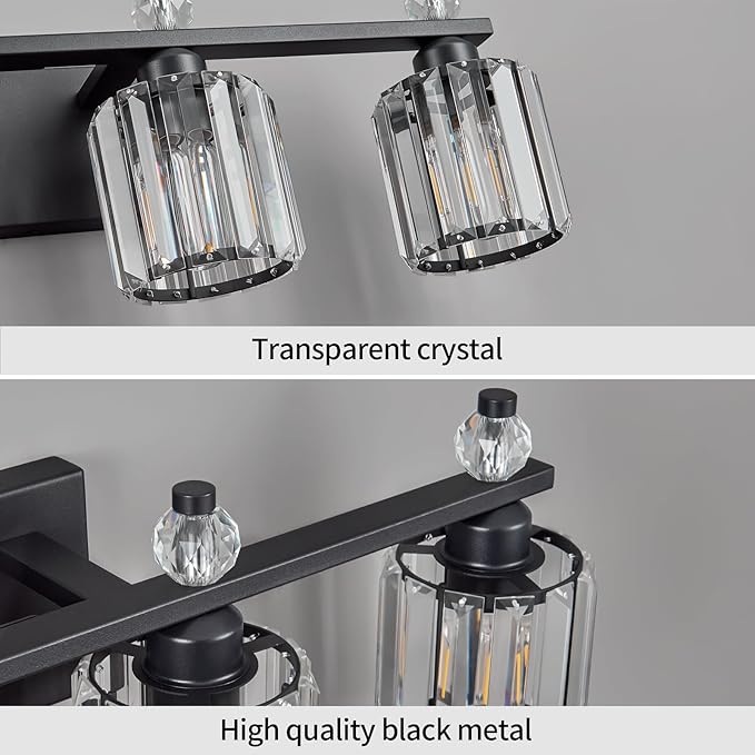 FDPBY Bathroom Vanity Lights 4-Light Sand Black Modern Crystal Vanity Light