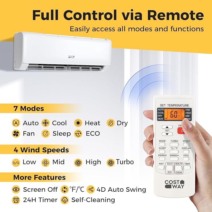 COSTWAY 18, 000 BTU Mini Split Air Conditioner, Energy Star,