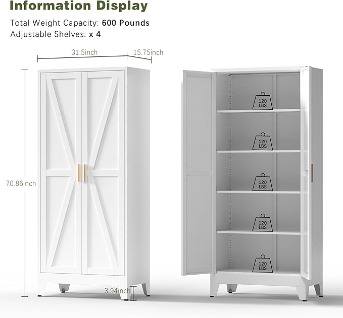 COFaR 5 Tier Metal Farmhouse Storage Cabinet