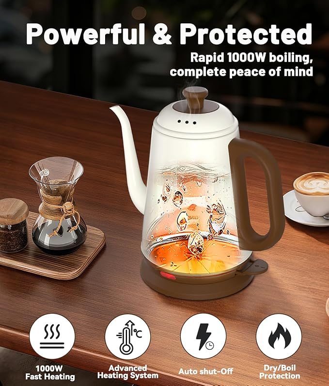 Gooseneck Electric Kettle, 1L Water Boiler, Pour Over Coffee & Tea, 1000W...