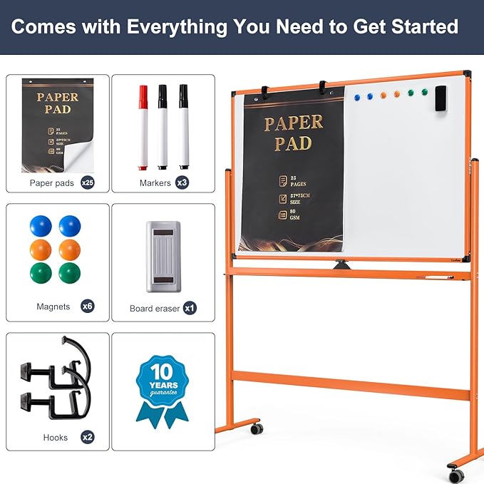 Whiteboard on Wheels, 48x32 Inches Mobile Whiteboard, Rolling Dry Erase Board