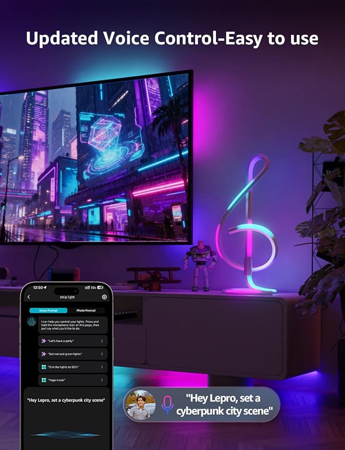 Lepro TB2 AI Smart Table Lamp, RGB+IC Addressable LED Lamps Alexa Google Home