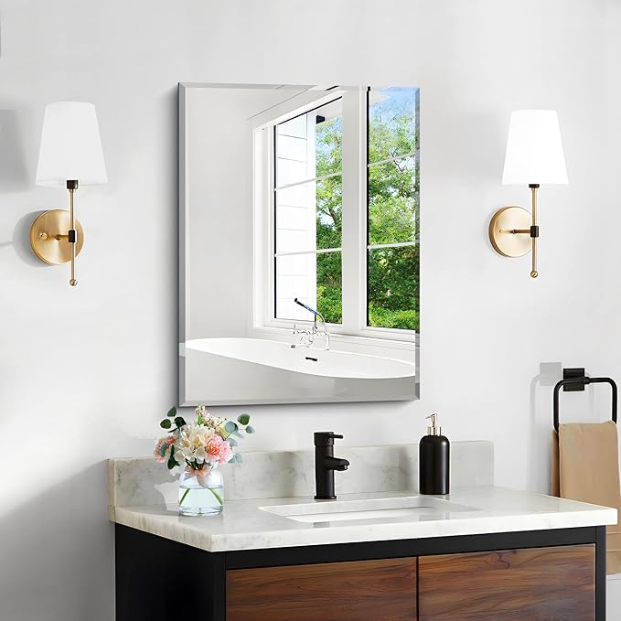 CILIBER 18x24 Beveled Mirror, Frameless Beveled Bathroom Mirrors