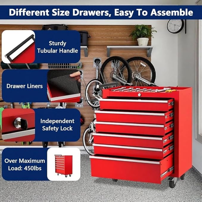 IDEALHOUSE Rolling Tool Chest, 6 Drawers Tool Storage Cabinet, Toolbox