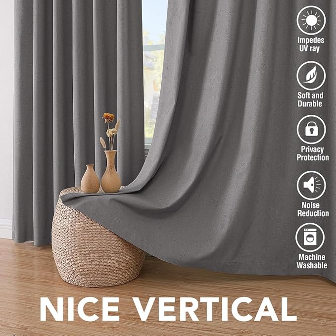 H.VERSAILTEX Linen Blackout Curtains 108 Inches Long 100% Absolutely Blackout