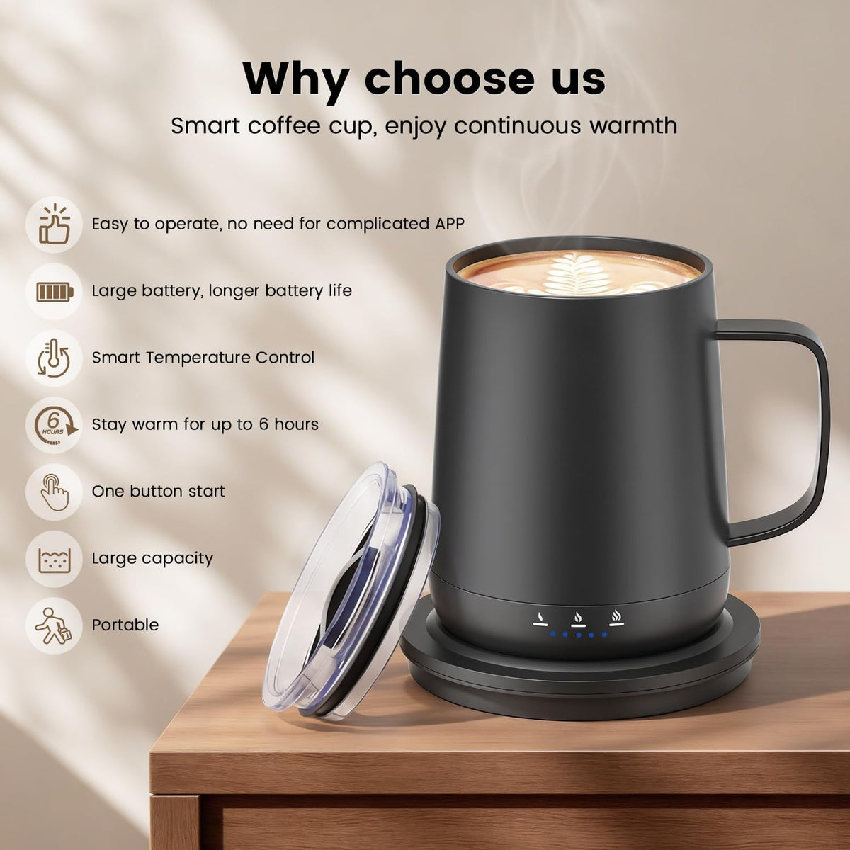 Smart Self Heating Coffee Mug,14oz Temperature Control Coffee Mug,Hot up to 1...