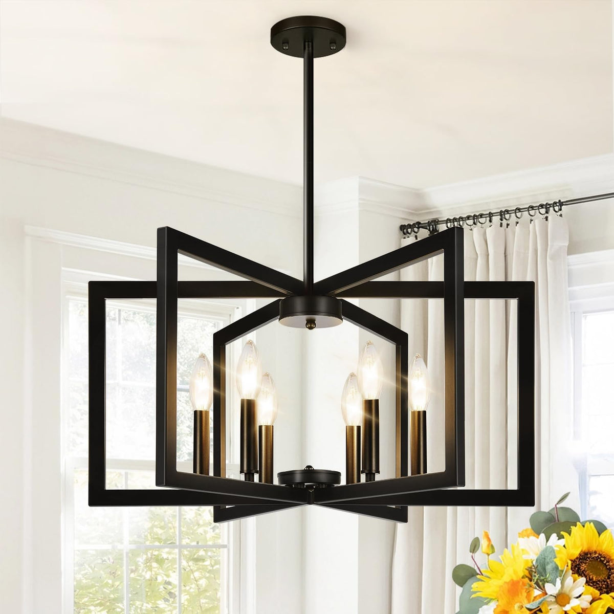 25"-61" Height Adjustable Modern Matte Black Chandelier for Dining ...