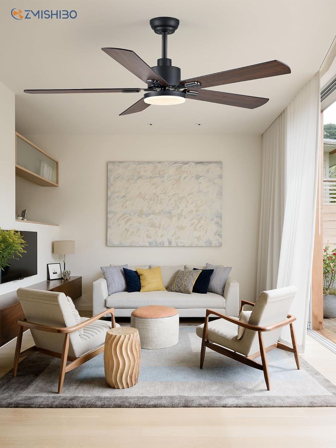 ZMISHIBO 2 Pack 52" Ceiling Fan with Light and Remote, Black Modern Indoor