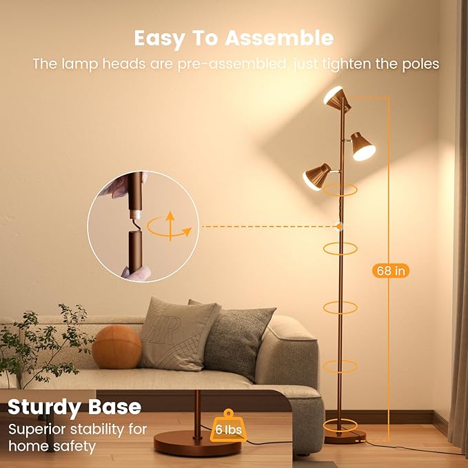 SIBRILLE 36W LED Tree Floor Lamp, Dimmable Tall Standing Lamp