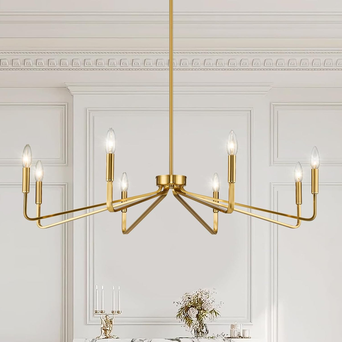 8-Light 38" Brass Modern Candle Chandelier for Dining Living Room