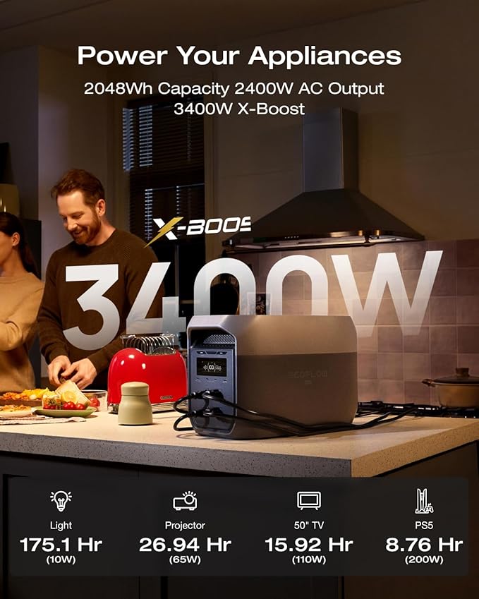 EF ECOFLOW Portable Power Station DELTA 3 Max, 2048Wh LiFePO4 Battery, Solar