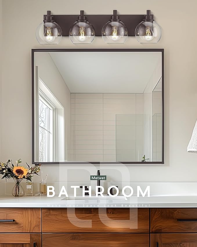 METWET Bathroom Light Fixtures Over Mirror, 4-Light Oil Rubbed Bronze Bathroom