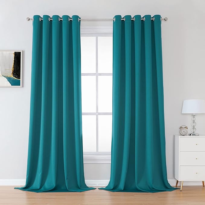 DUALIFE 120 Inch Length Teal Curtains 2 Panels Set Grommet Curtain Drapes
