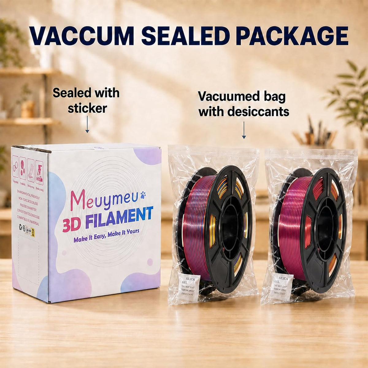 Shiny Tricolor Silk PLA+ 3D Printer Filament Bundle 1.75mm