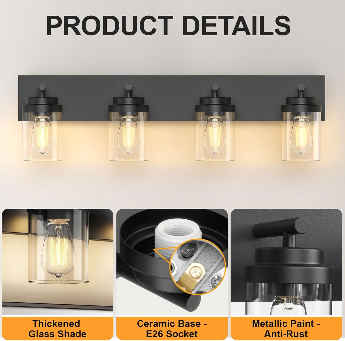 IZORRO Bathroom Vanity Light Fixture, 4-Light 30 Inch Matte Black Bathroom Li...