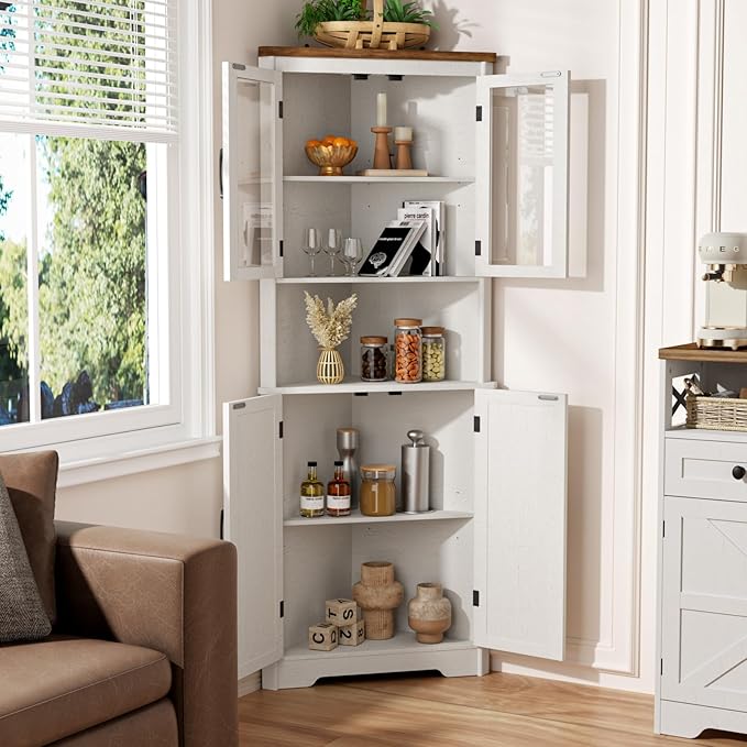 67''H Tall Corner Cabinet with 4 Tempered Glass Doors and Barn Doors,...