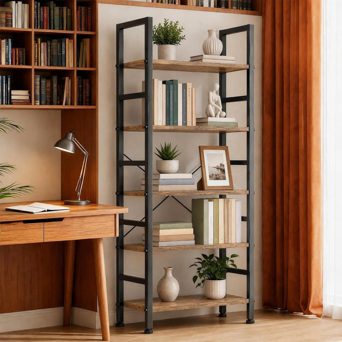5 Tier Bookshelf, Free Standing Bookcase with Open Storage Shelves
