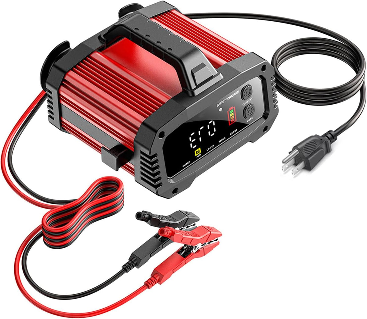 25A 12V/24V Smart Car Battery Charger, 2/8/20/25A Adjustable Current Pulse De...