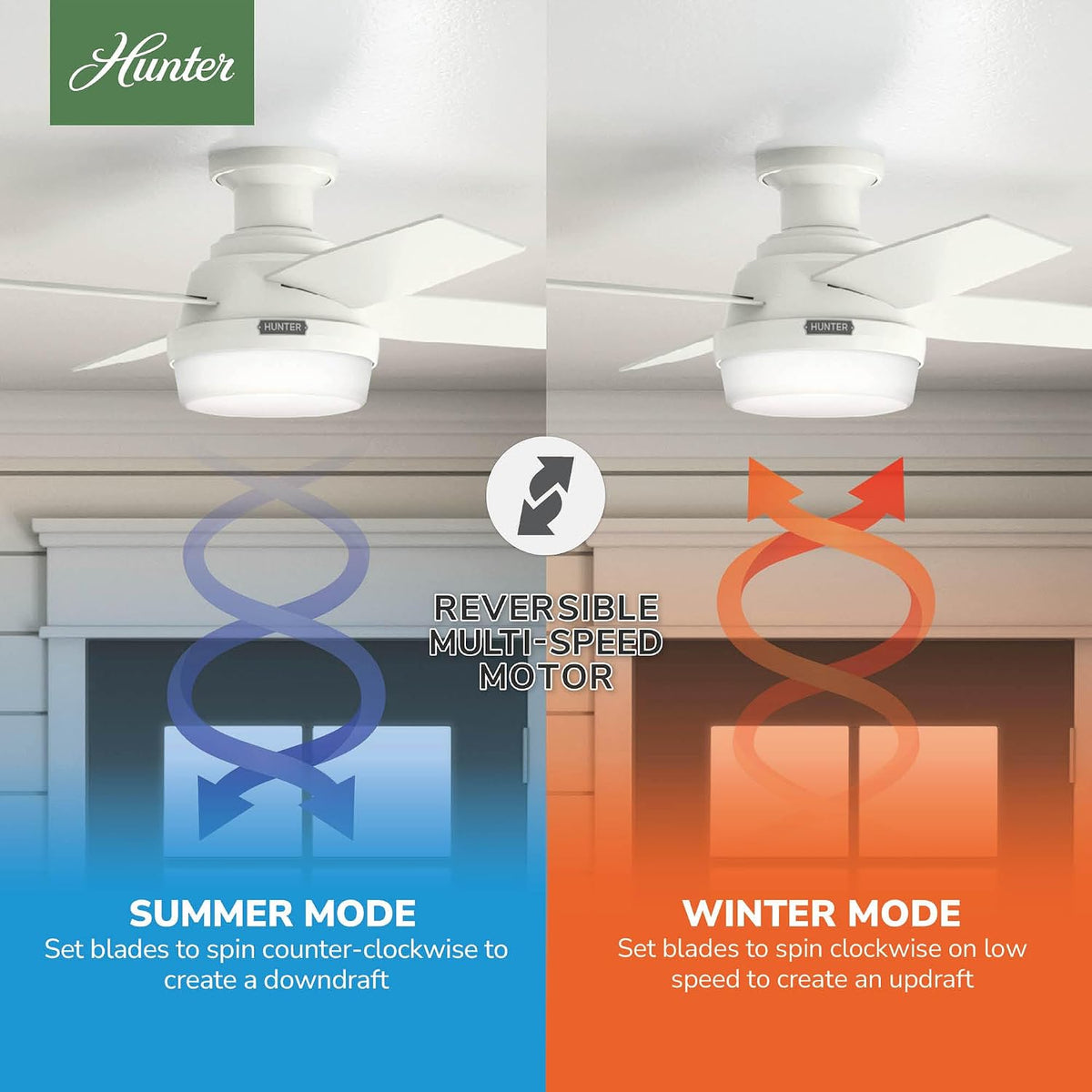 Hunter Dempsey, Indoor, Ceiling Fan, Modern, Quiet, 44 inch, Fresh White