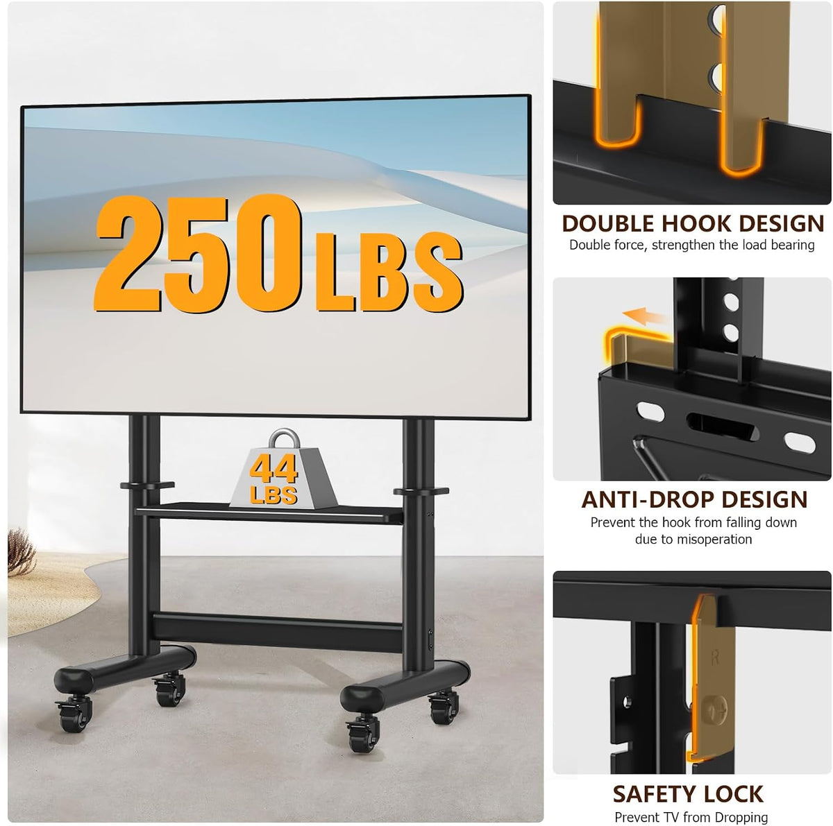Mobile TV Cart Rolling TV Stand with Wheels for 55-120" TVs up to 250 lbs