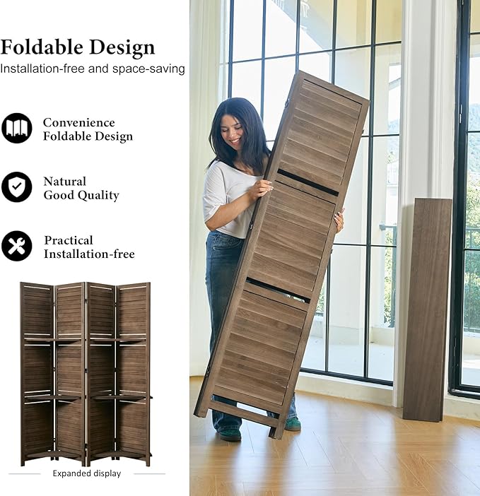 Partition Room Dividers, 67 * 51inch Folding Wood Privacy Screen