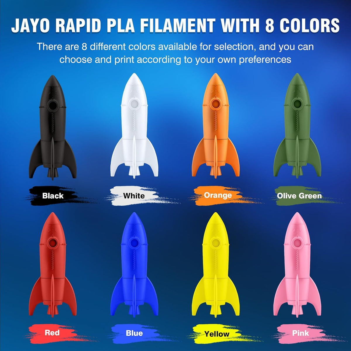 JAYO Rapid PLA 3D Printer Filament Bundle 2KG, 8 Pack 250g