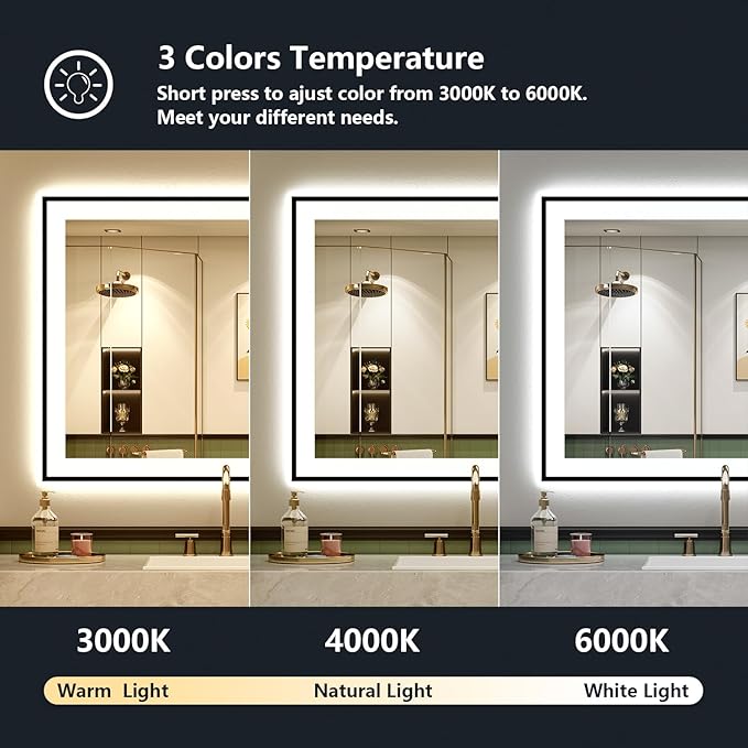 YEELAIT 28x32 Inch LED Bathroom Mirror