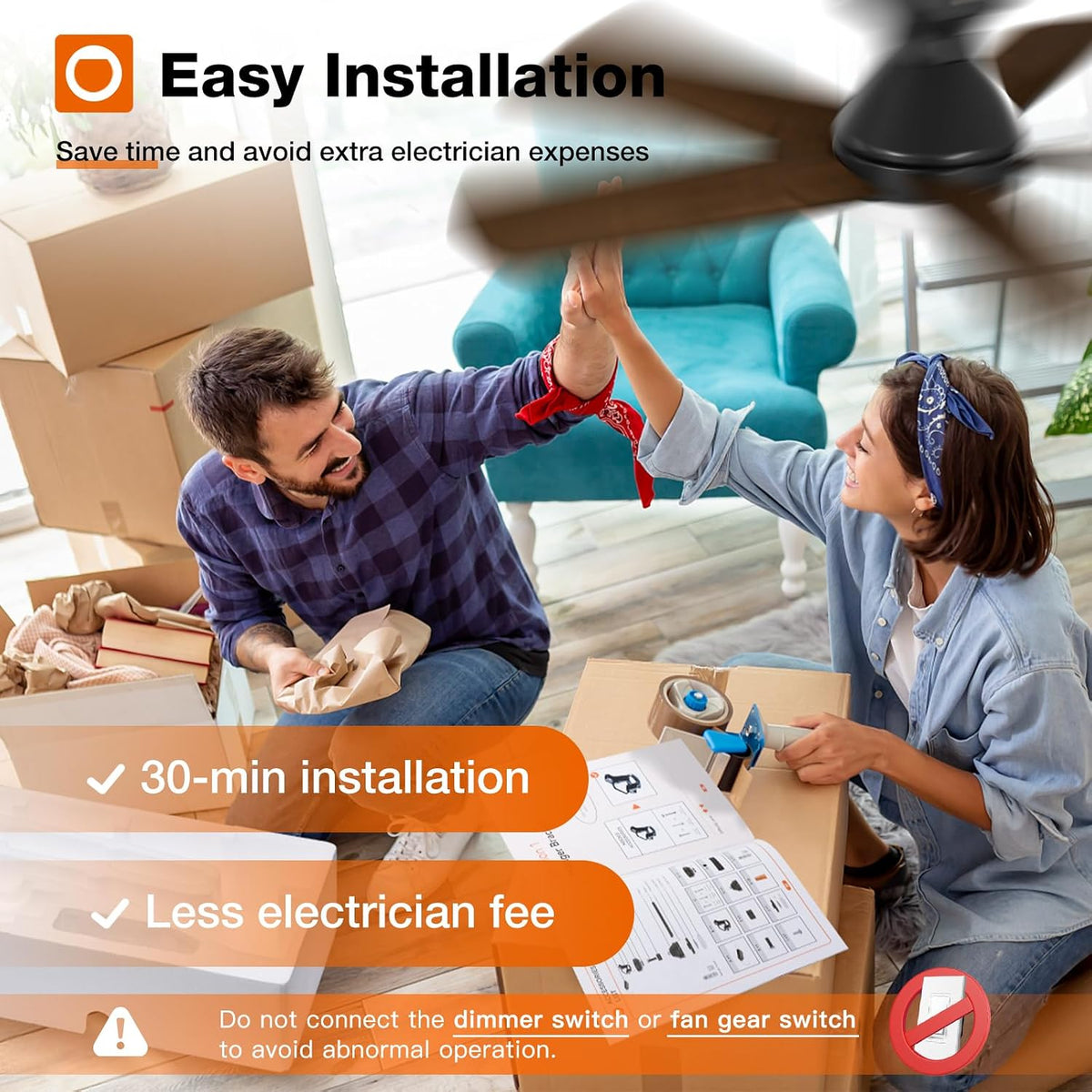 addlon 42 Inch Black Low Profile Ceiling Fans with Lights and Remote