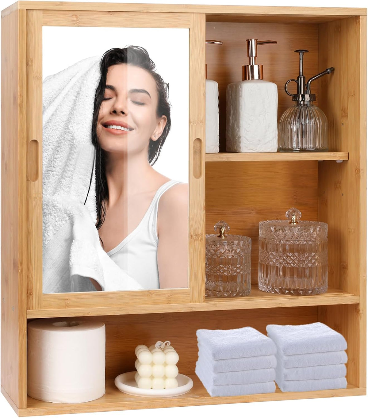 ZYBT Bamboo Bathroom Cabinet,Mirrored Medicine Cabinets,Bathroom Cabinet Wall...