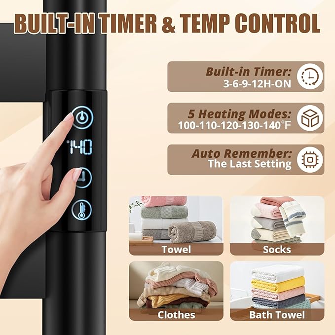 R FLORY Heated Towel Rack for Bathroom, 6 Bar Wall Mounted Towel Warmer Racl