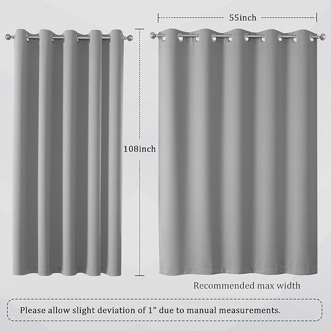 DUALIFE 2 Panels 108 Inch Length Light Grey Blackout Curtain Drapes