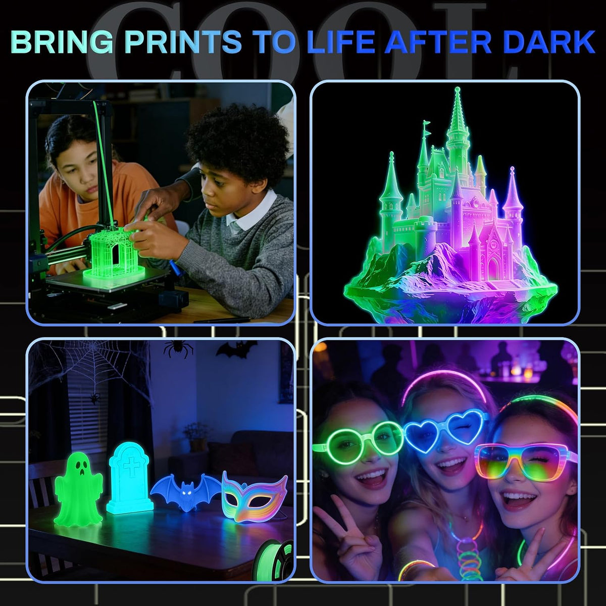 Glow in The Dark PLA+3D Printer Filament, PLA+Filament 1.75 mm, Stronger Ligh...