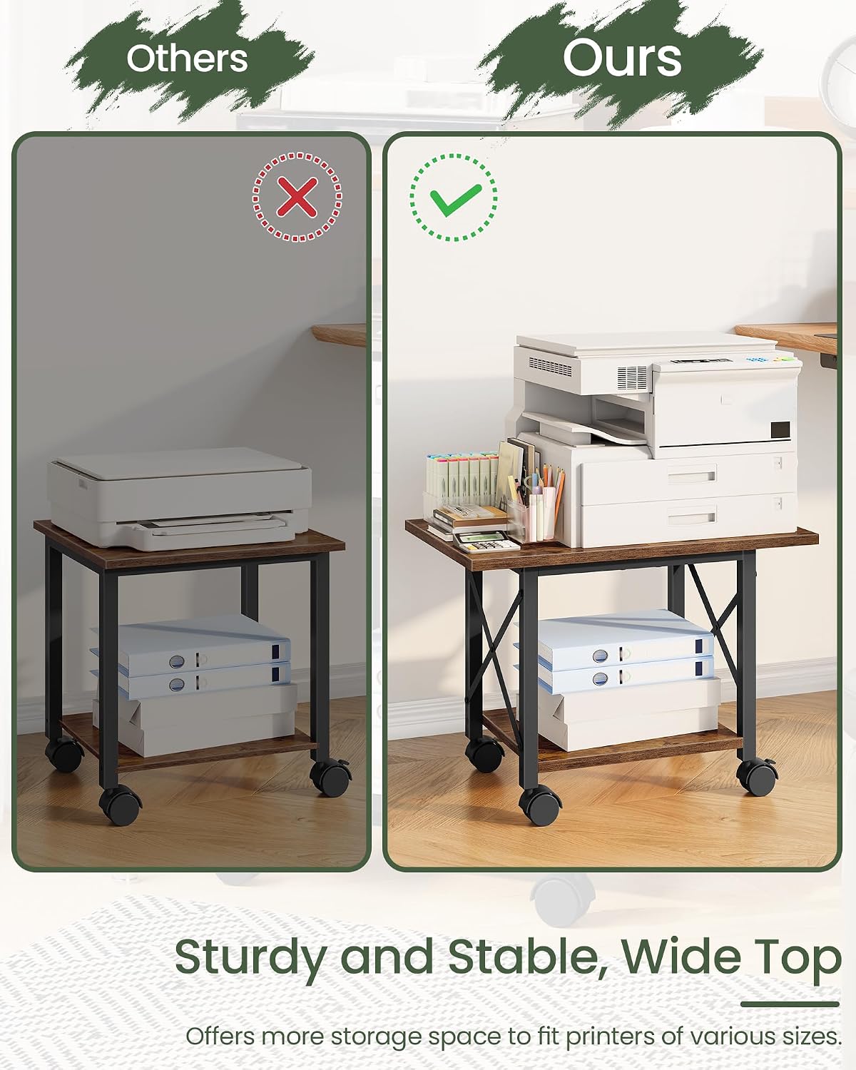 CHOEZON 23.6" Printer Stand, with Locking Wheels Adjustable Feet
