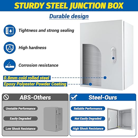 Electrical Box 16 x 12 x 8'' Steel Electrical Junction Box,NEMA 4X Steel