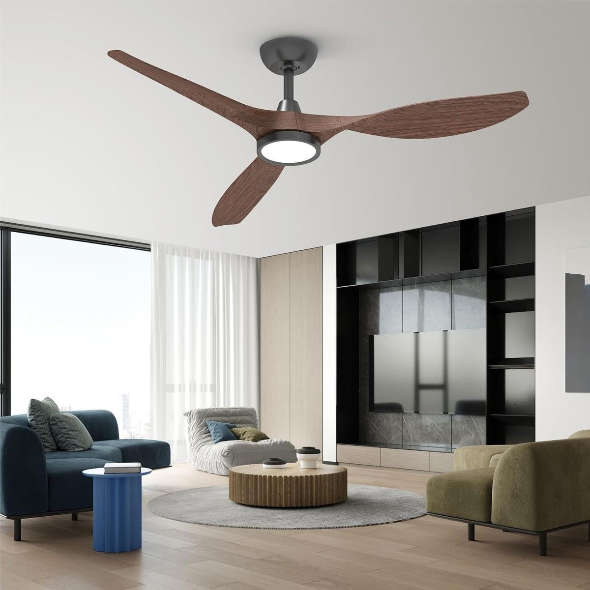 Roomratv 52'' Modern Ceiling Fan with Light, Wide Blade Design, Remote