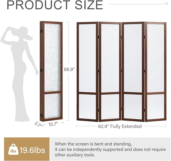 Acrylic Room Divider, 4-Panel Freestanding Partition Screen, Frosted