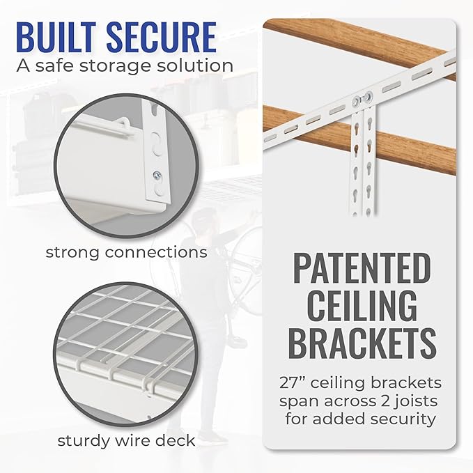 SafeRacks 4 ft x 8 ft Overhead Storage Rack Adjustable 24 in - 45in Height (5...