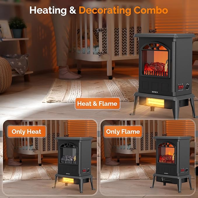 ROVSUN 22.4" H Electric Fireplace Stove, 1000W/1500W Freestanding Electric