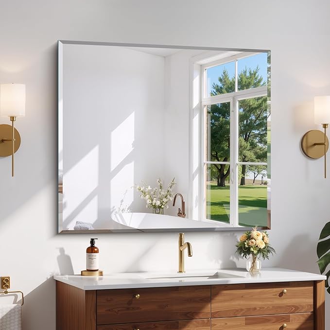 CILIBER Beveled Bathroom Mirror, 36x40 Inch Large Bathroom Mirrors