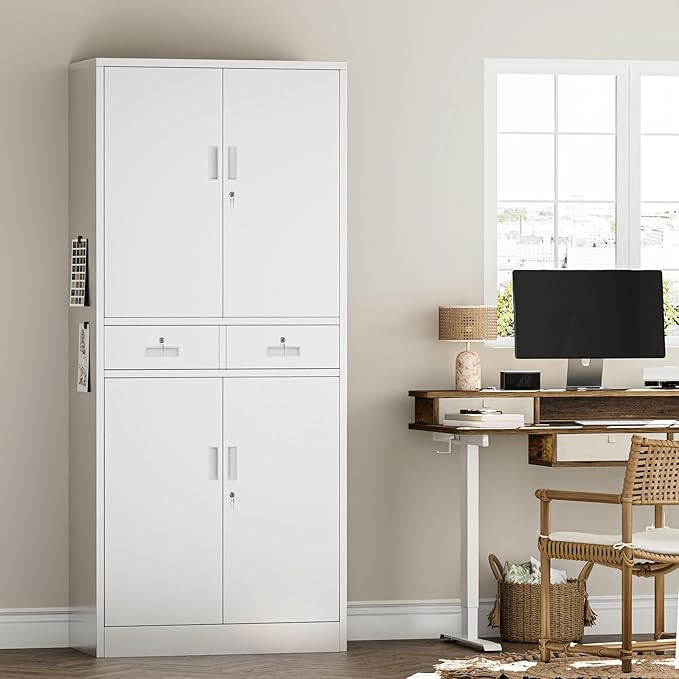 Metal Storage Cabinet with 2 Drawers 71" H